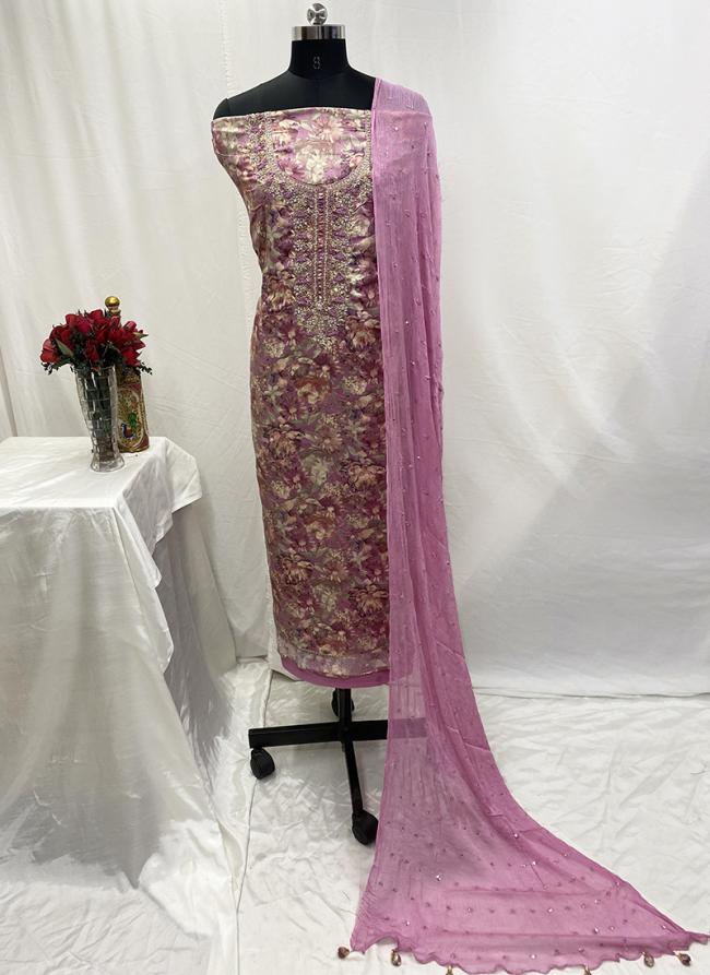 Muslin Pink Party Wear Printed Dress Material